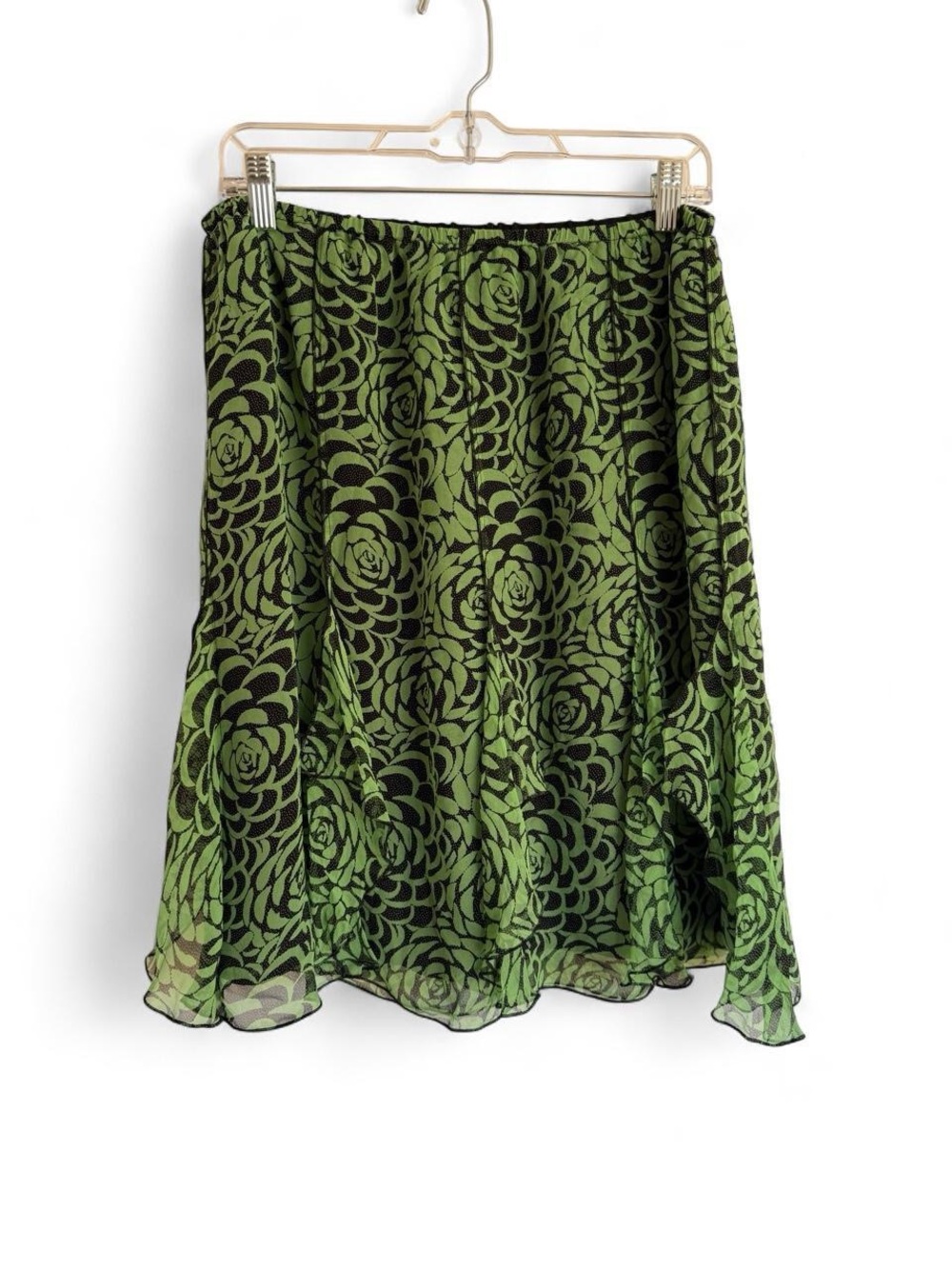 Vtg 2003 Worthington Silk Skirt 16 NWT Rose Green Ruffle Midi Whimsygoth Y2K